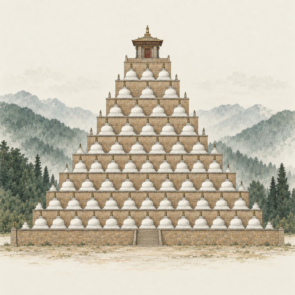 Front elevation plate of the 108 stupas